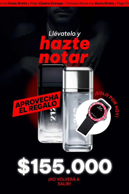 ESTUCHE DE LUJO 212 VIP + 212 VIP BLACK + RELOJ DIGITAL GRATIS