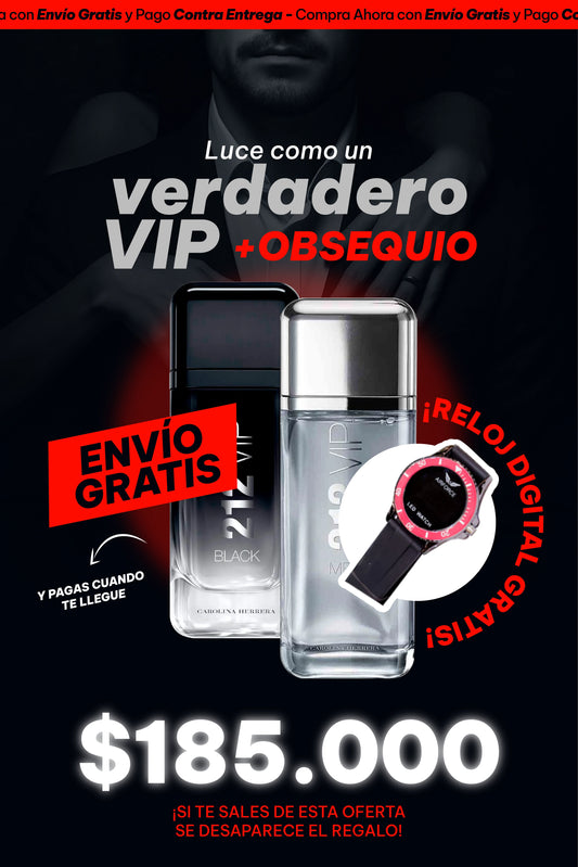 ESTUCHE DE LUJO 212 VIP + 212 VIP BLACK + RELOJ DIGITAL GRATIS