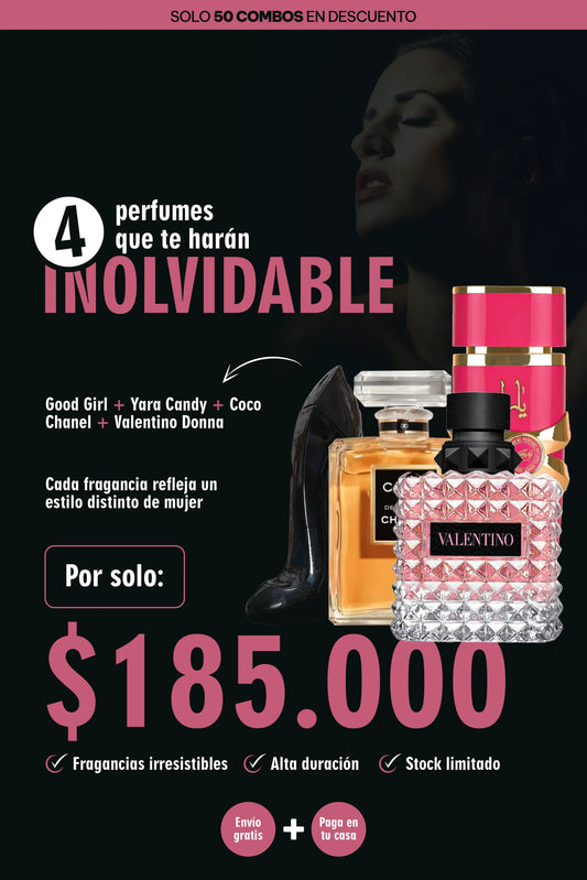 COMBO 4 PERFUMES GOOD GIRL + YARA CANDY + COCO CHANEL + VALENTINO DONNA